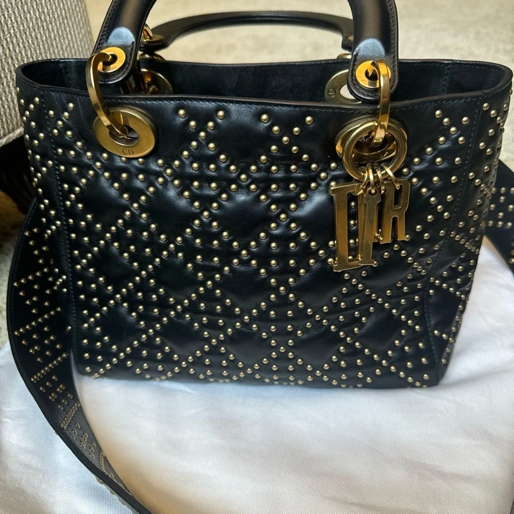 Lady Dior Black with Gold Studs Cannage Bag. Like new. Only used a few times. - Picture 14 of 14